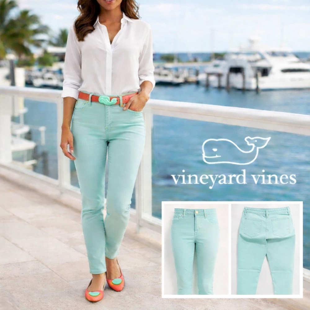 Vineyard Vines Jamie High-Rise Jeans Aqua Garment Dye Stretch Coastal Prep Sz 31